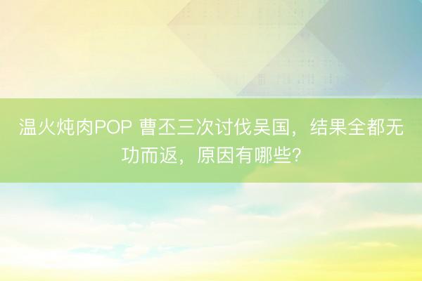 温火炖肉POP 曹丕三次讨伐吴国，结果全都无功而返，原因有哪些？